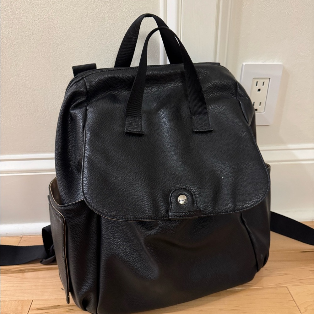Babymel Black Faux Leather Convertible Diaper Backpack